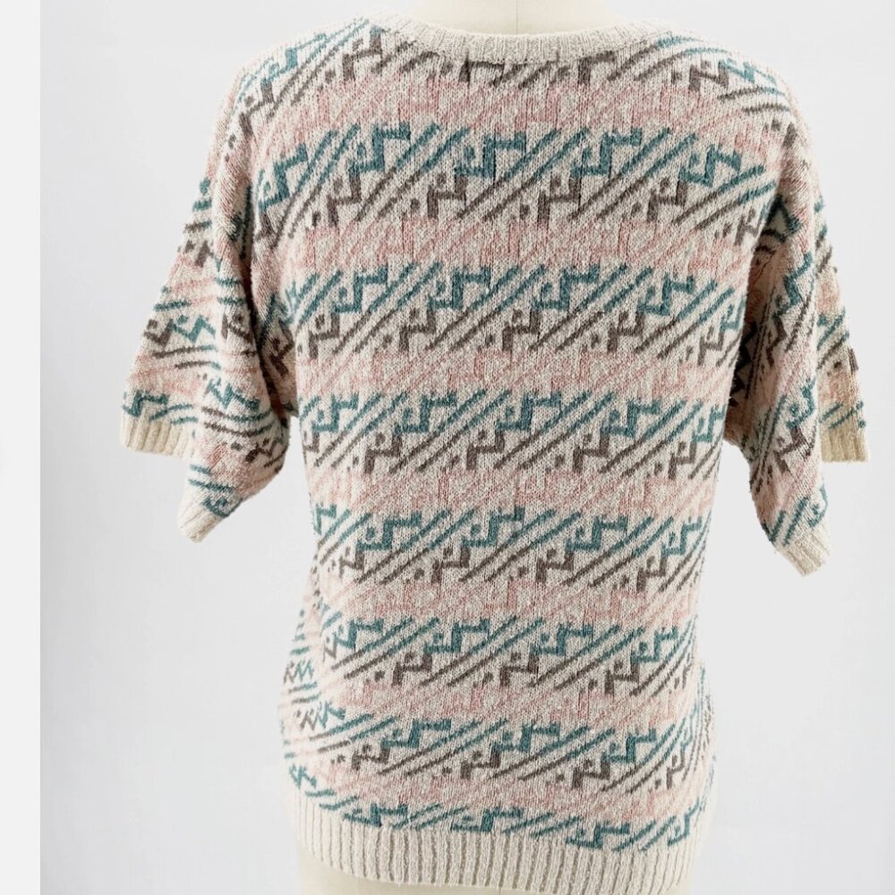 JH Collectibles Cream & Pink Silk Blend Aztec Geometric Knit Sweater Top M - Picture 3 of 7